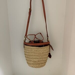 Coach Tan and Brown Crossbody Bucket Bag with Leather Trim- vintage
